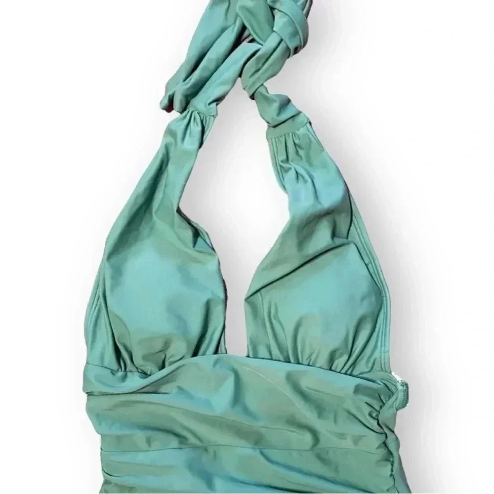 Cupshe XS Green One-Piece Halter Tie Bathing Suit - Picture 4 of 7